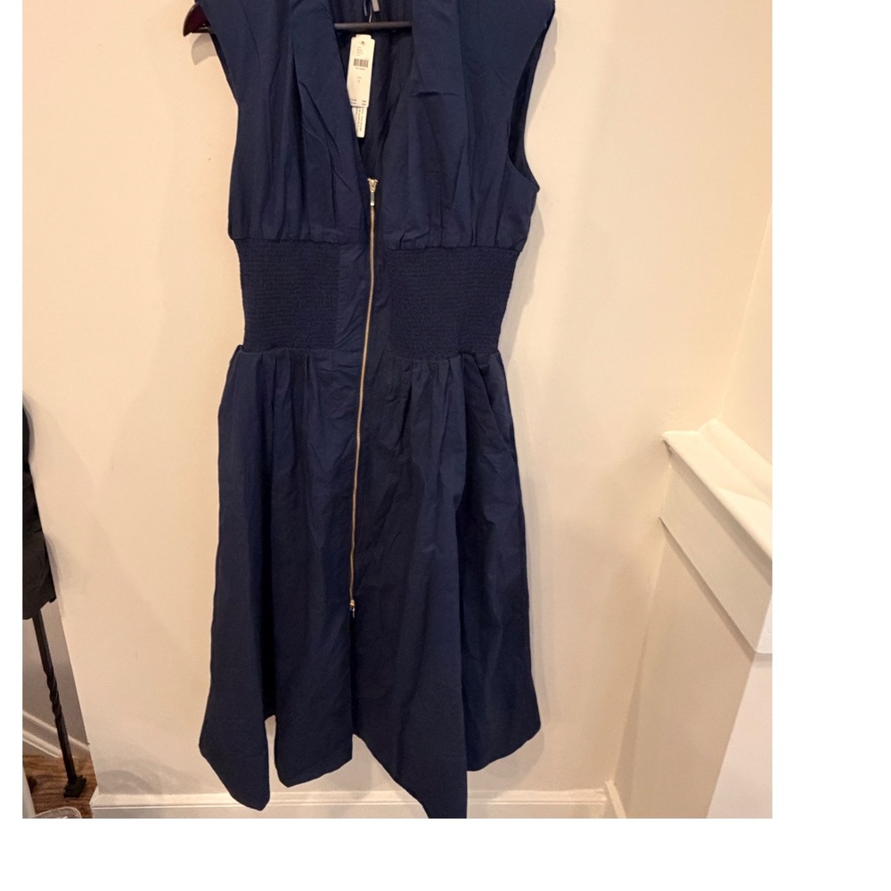 Anthropologie Blue Smocked Waist Zip Front Midi Dress NWT‎ Women's Large $178